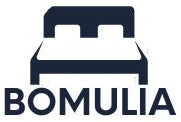 Bomulia logo with a bed symbol on a white background